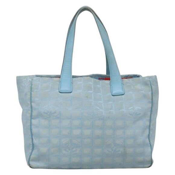 CHANEL New Travel Line Tote Bag Nylon Light Blue Silver CC Auth 139656 - Picture 2 of 16